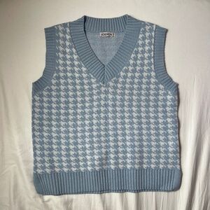 Blue and white houndstooth sweater vest